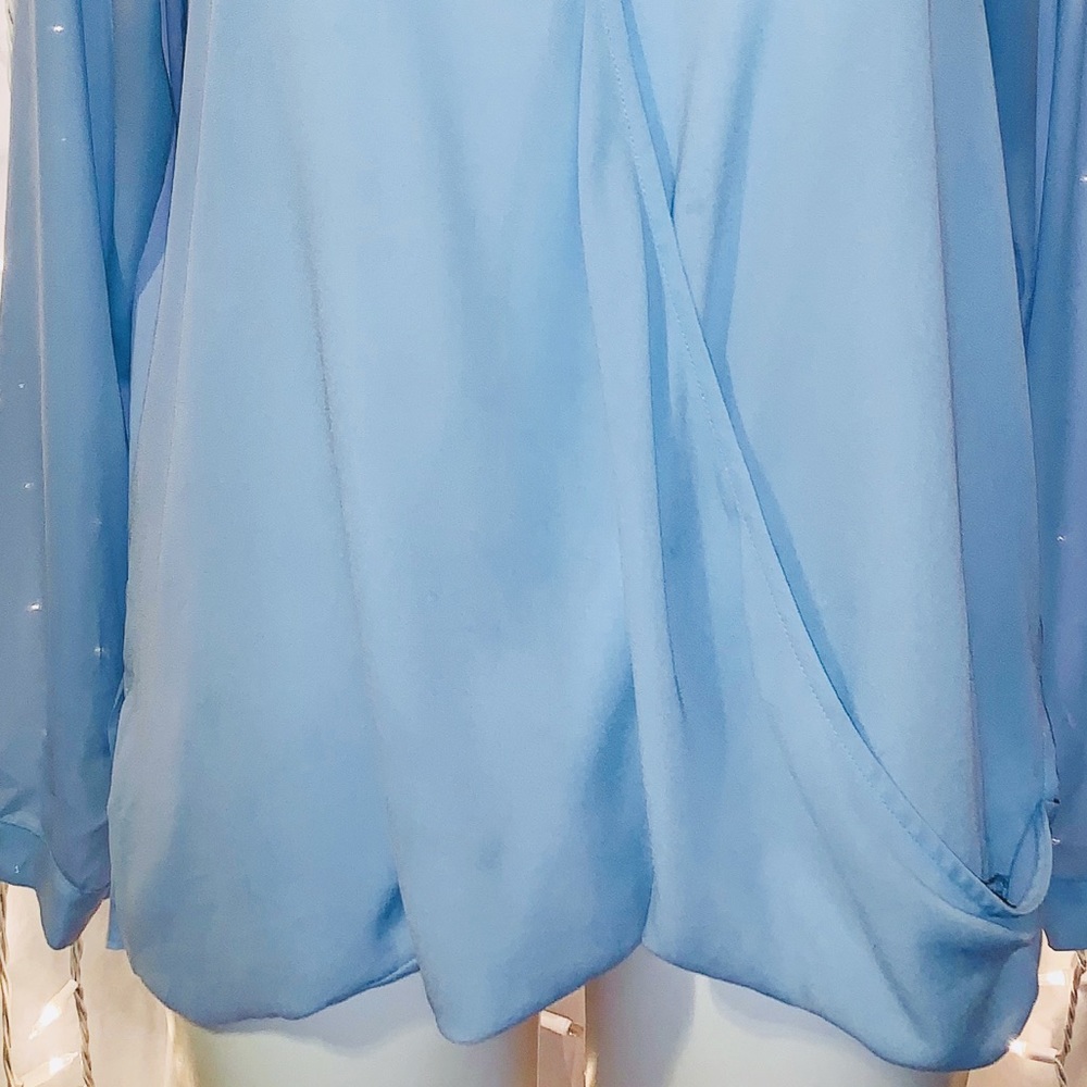 WORTHINGTON ⭐️ Baby Ling Sleeve Blue Mock Wrap-Around Blouse - Picture 3 of 10